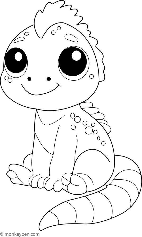 Baby iguana crawling gently on the ground, ready for kids to colour.