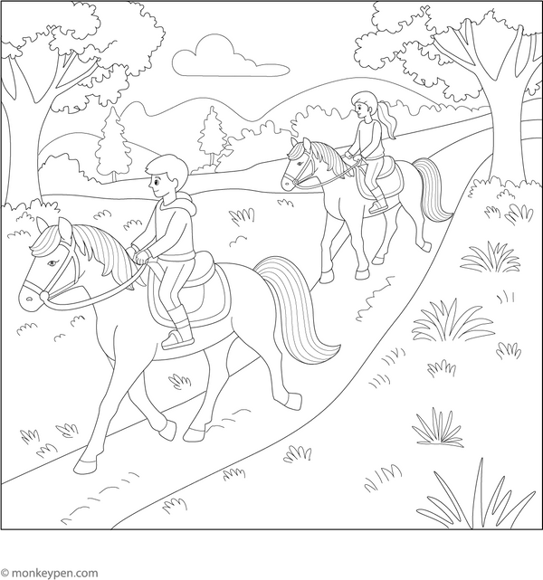 Horse Riding Coloring Page
