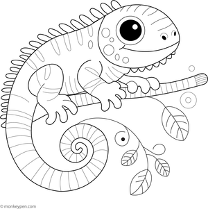 Cartoon-style iguana with exaggerated features and playful expression for colouring