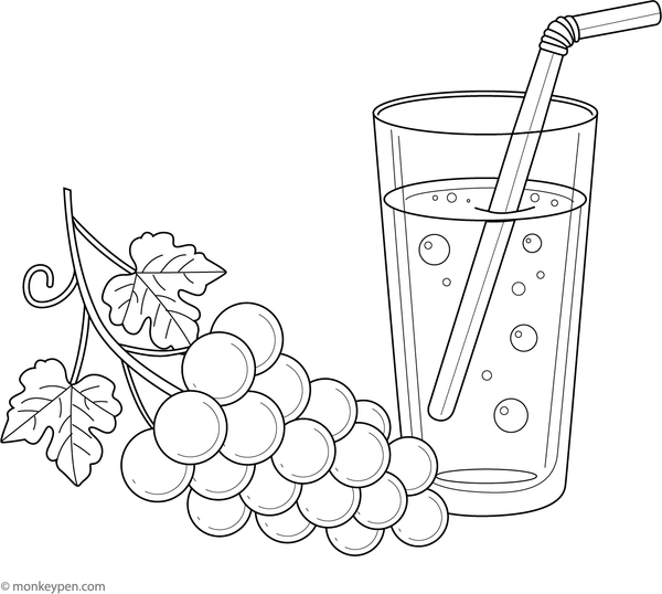 Coloring page of a glass of grape juice, suitable for children