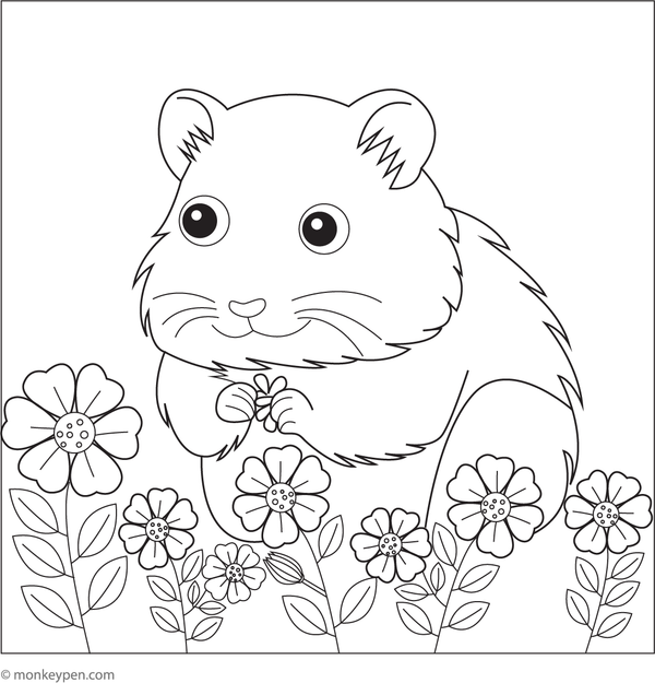 Illustration of a hamster exploring a flower-filled meadow, suitable for a professional or educational publication.