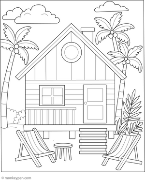 Beach House Coloring Page