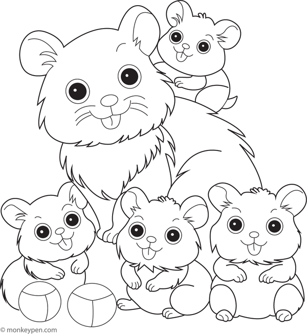Illustration of a family of hamsters cuddling together, suitable for a classroom or family activity resource.