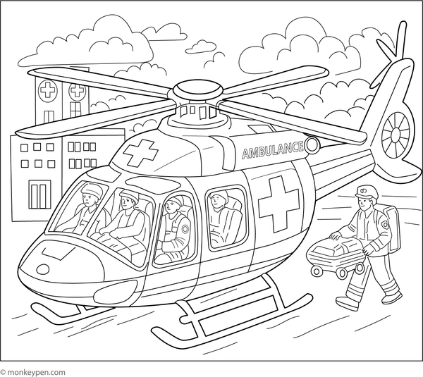 Medical helicopter in flight with paramedics on board, heading to a rescue