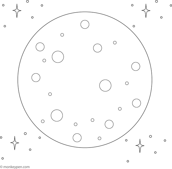 Mercury with craters and rocky terrain, ready for children to colour