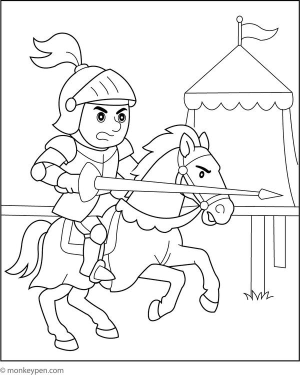 Scene of a knight in lance during a jousting tournament, capturing the excitement of medieval sports for children.