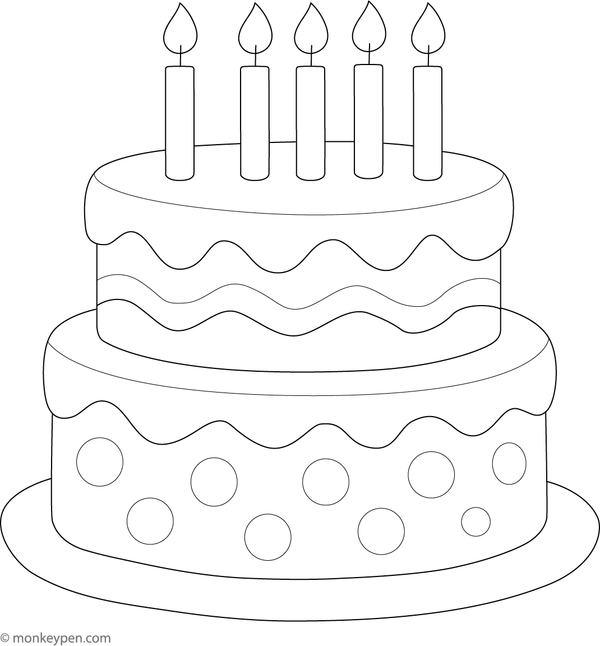 Two-tier celebration cake with decorative icing and details, ready to be coloured.