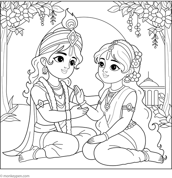 Krishna and Radha Coloring Page