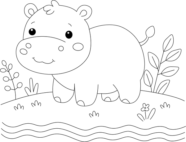 Cute Hippopotamus coloring page – fun and educational printable for children