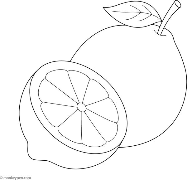 A printable happy lemon slice coloring page featuring a cheerful citrus design with a smiling face.