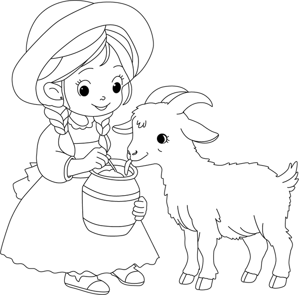 Girl Feeding a Goat Coloring Page – fun and educational printable for children
