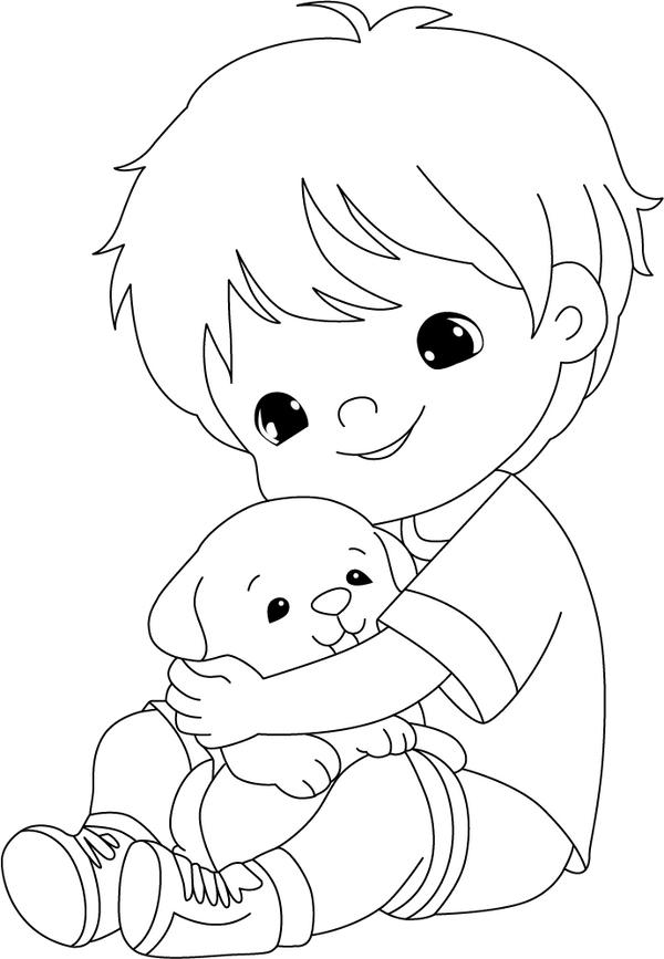 Boy With Dog Coloring Page – fun and educational printable for children