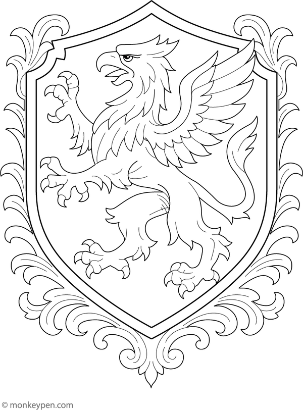 Coloring page of a griffin tattoo design combining an eagle and lion.