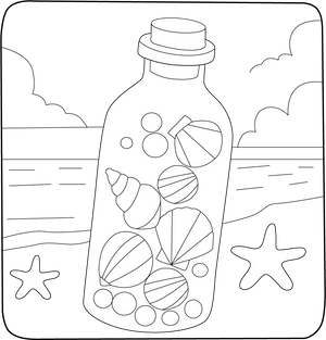 Shells inside the Bottle Coloring Page – fun and educational printable for children
