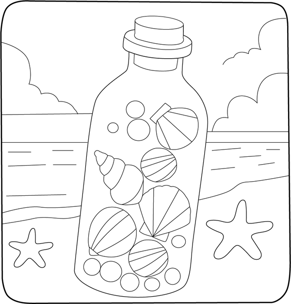 Shells inside the Bottle Coloring Page – fun and educational printable for children