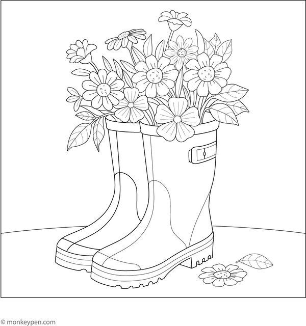 Flower Rain Boot Coloring Page