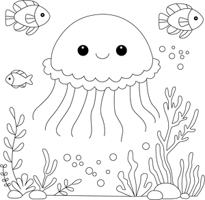 Jelly Fish Coloring Page– printable aquatic animal art for kids