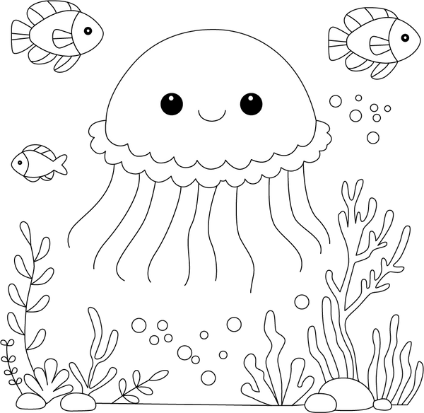 Jelly Fish Coloring Page– printable aquatic animal art for kids