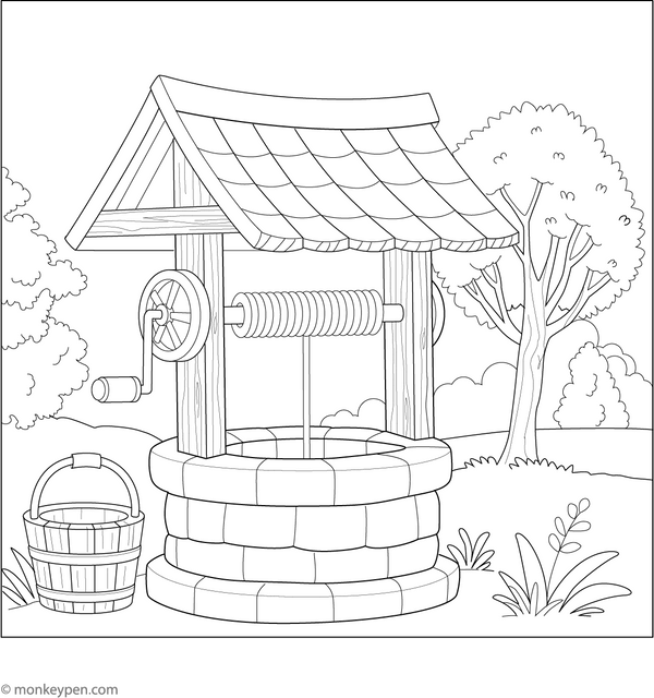 Simple Water Well Coloring Page