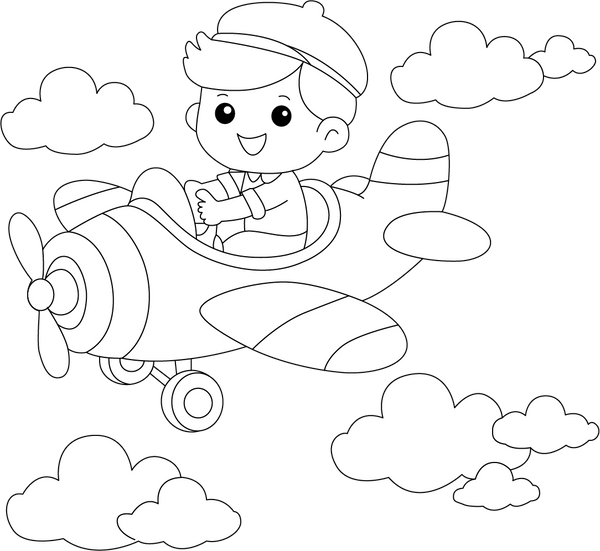 Boy Riding Airplane Coloring Page – fun and educational printable for children