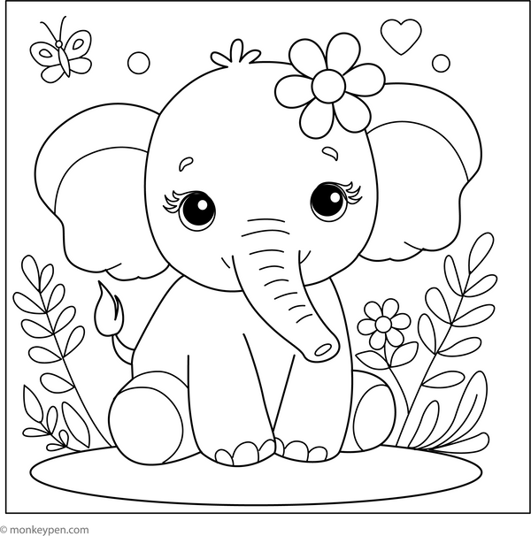 Cute Elephant Coloring Page