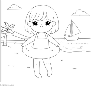 Girl in the Beach Coloring Page