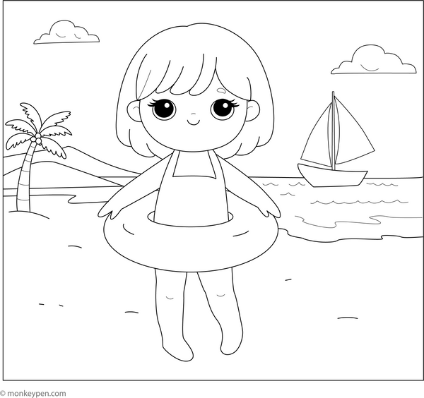 Girl in the Beach Coloring Page