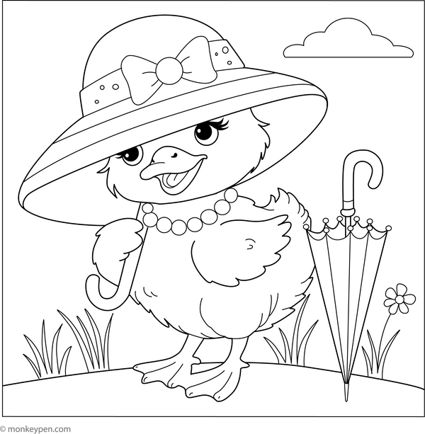 Duck Wearing Hat Coloring Page