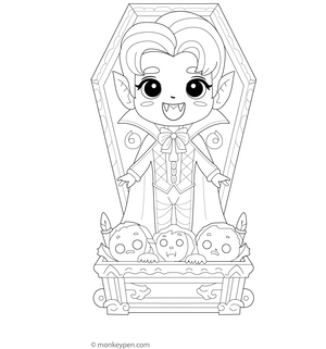 Vampire in Coffin Coloring Page – fun and educational printable for children