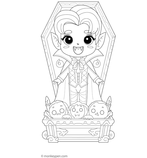 Vampire in Coffin Coloring Page – fun and educational printable for children