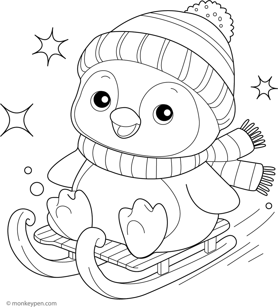 cute-sledding-penguin-coloring-page