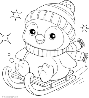Cute Sledding Penguin Coloring Page