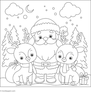 Santa and Reindeer Coloring Page – fun and educational printable for children