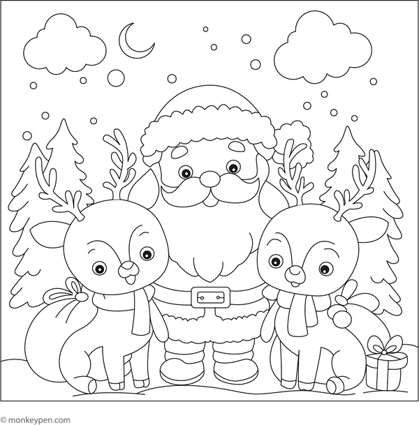 Santa and Reindeer Coloring Page – fun and educational printable for children