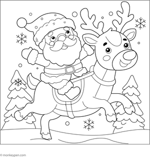 Santa Riding Reindeer Coloring Page – fun and educational printable for children
