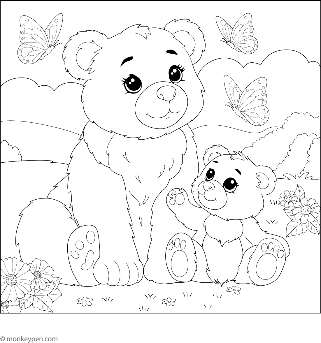 Cute Cartoon Bear Coloring Page