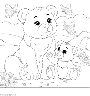 Cute Cartoon Bear Coloring Page – transportation-themed printable for kids