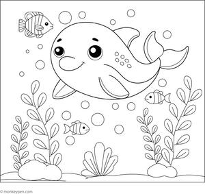 Cartoon Underwater Dolphin Coloring Page – transportation-themed printable for kids