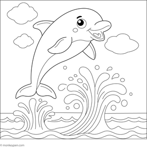 Cartoon Dolphin Jumping Coloring Page – transportation-themed printable for kids