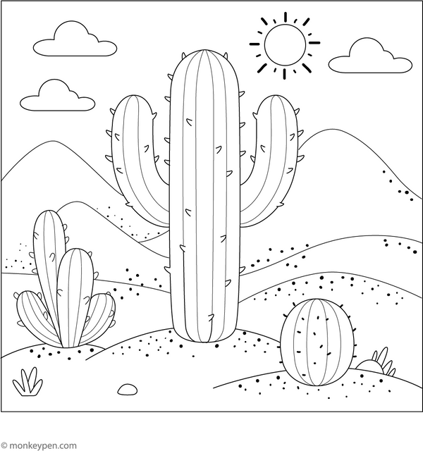 Desert Cactus Plant Coloring Page – fun and educational printable for children