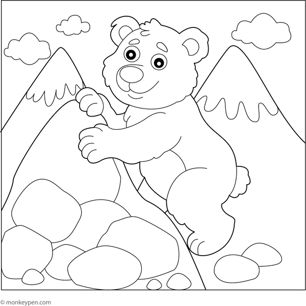 Bear on a Mountain Adventure Coloring Page