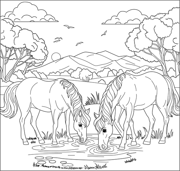 Horses In Nature coloring page – fun and educational printable for children