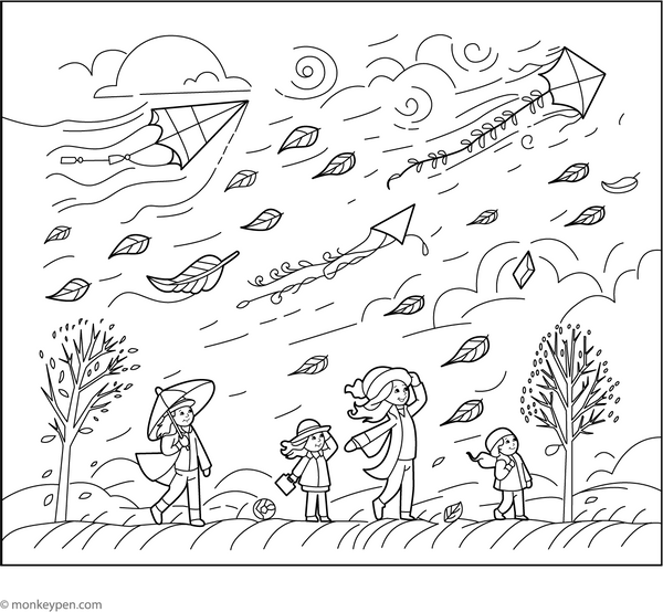 Windy Day Coloring Page