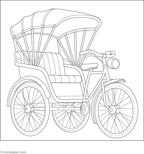 Vintage Cycle Rickshaw Coloring Page