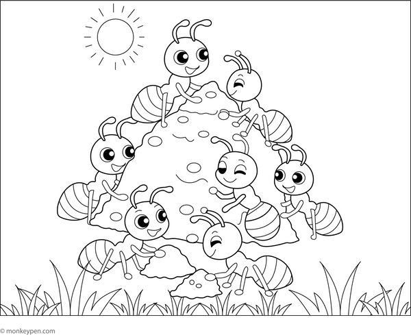 Ants Building an Anthill Coloring Page
