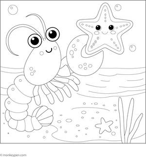 Lobster Playing with a Starfish Coloring Page – fun and educational printable for children