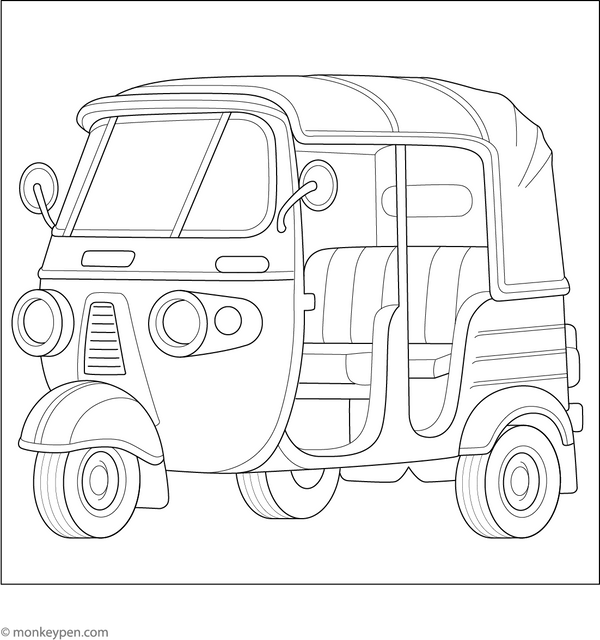 Auto Rickshaw Coloring Page
