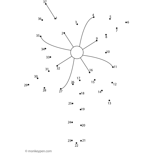 Worksheet of a cartoon paper windmill for children to connect dots and color.
