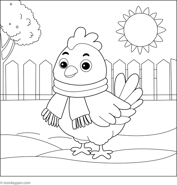 Chicken with Scarf Coloring Page – fun and educational printable for children