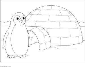 Penguin and an Igloo Coloring Page – fun and educational printable for children